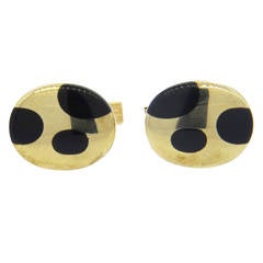 Onyx Inlay Gold Oval Cufflinks
