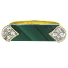 1970s Malachite Diamond Gold Ring