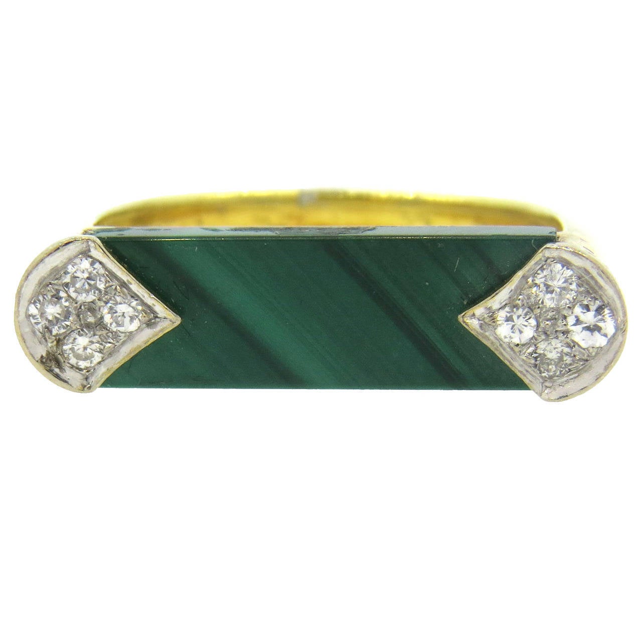 1970s Malachite Diamond Gold Ring