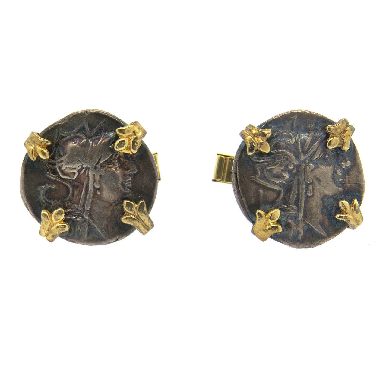 1970s Ancient Coin Gold Cufflinks
