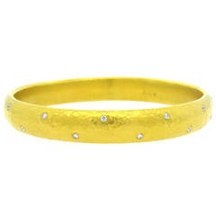Hammered Gold Diamond Bangle Bracelet