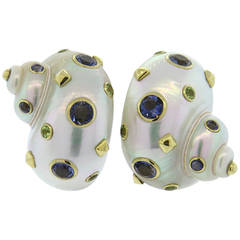 Trianon Shell Iolite Peridot Gold Earrings 9
