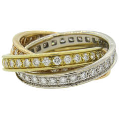 Cartier Trinity Diamond Tri Color Gold Rolling Band Ring