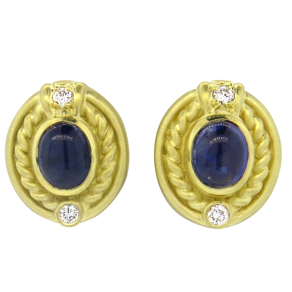 Judith Ripka Gold Sapphire Cabochon Diamond Earrings