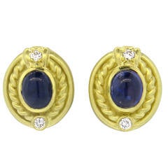 Retro Judith Ripka Gold Sapphire Cabochon Diamond Earrings