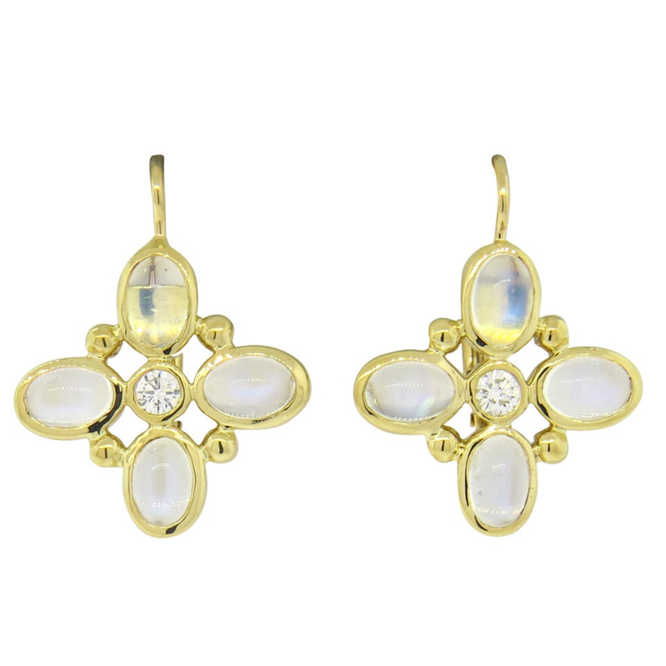 Temple St. Clair Classic Quadrifoglio Gold Moonstone Diamond Earrings