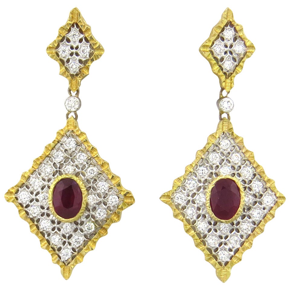 Mario Buccellati Ruby Diamond Gold Earrings