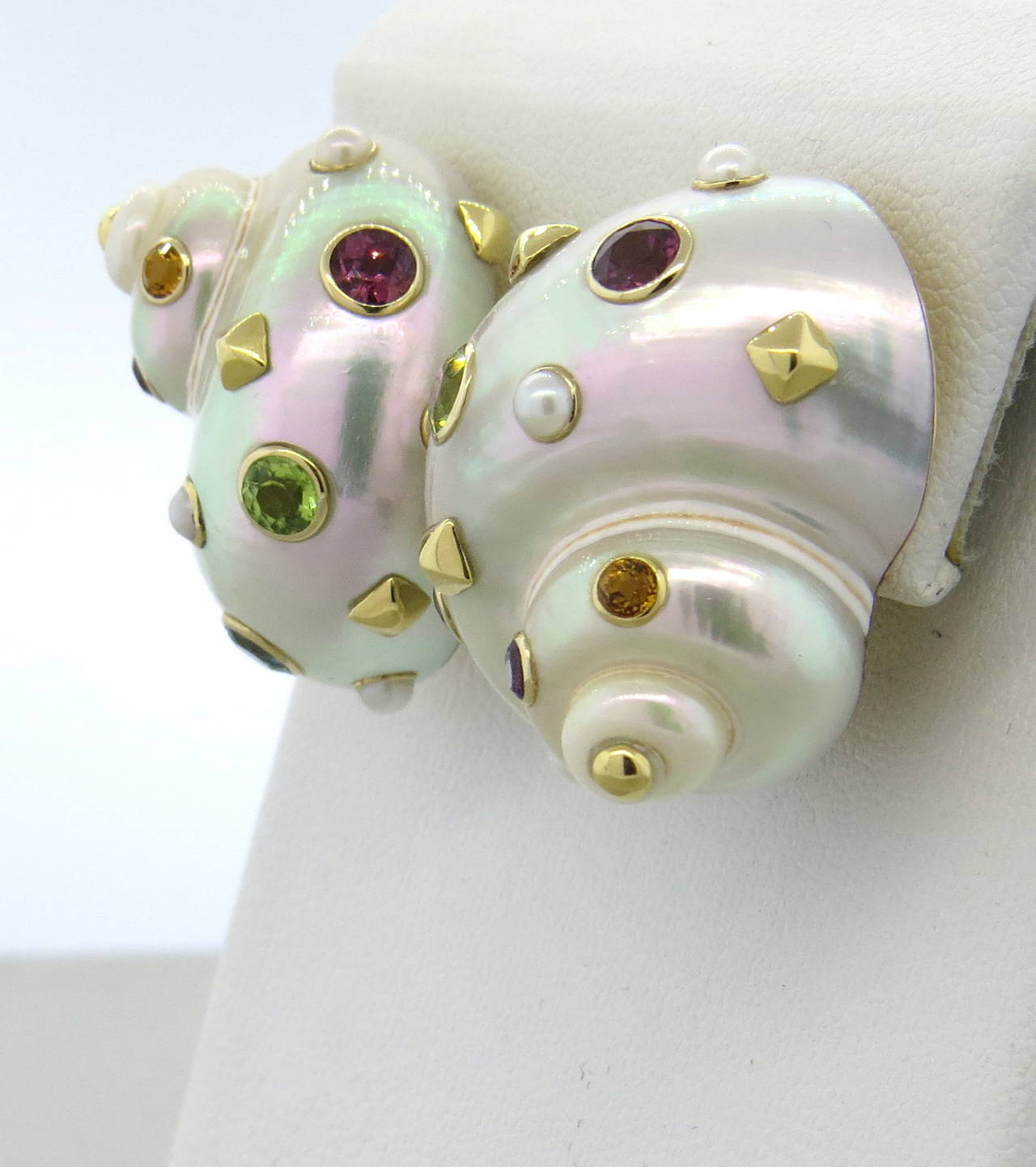 Trianon Shell Pearl Multicolor Gemstone Gold Earrings