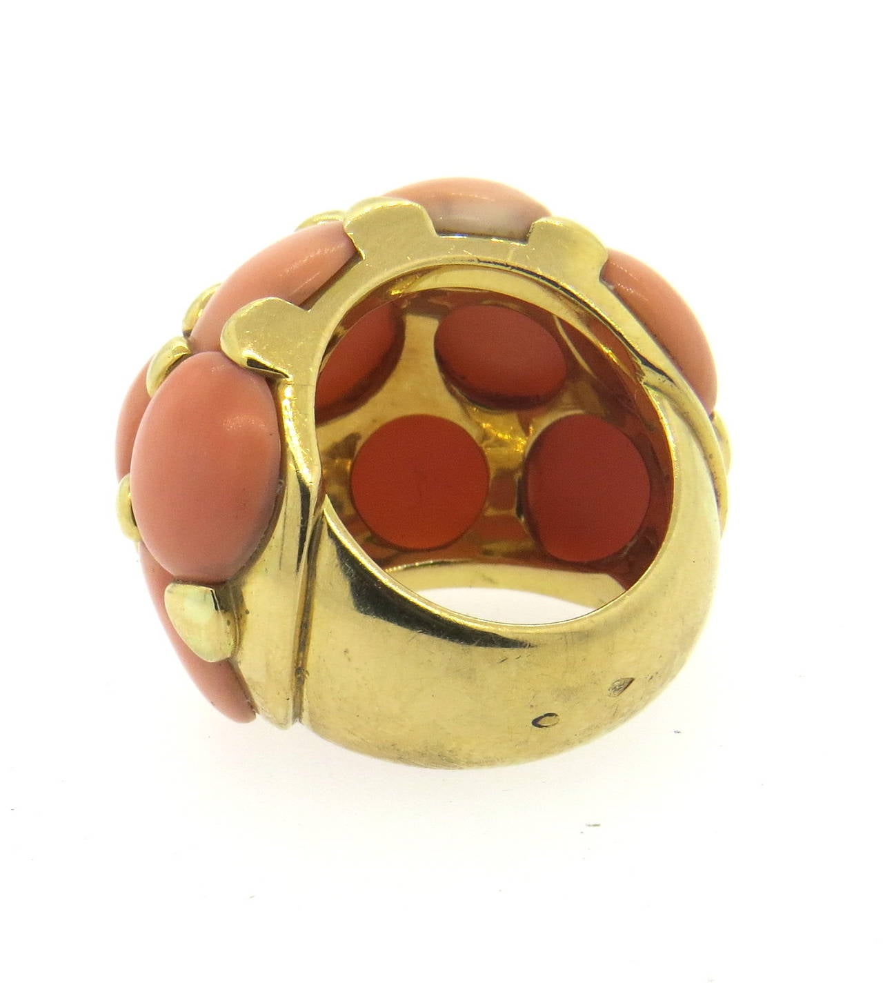 Women's Impressive 1960s French Angel Skin Coral Gold Cluster Dome Ring