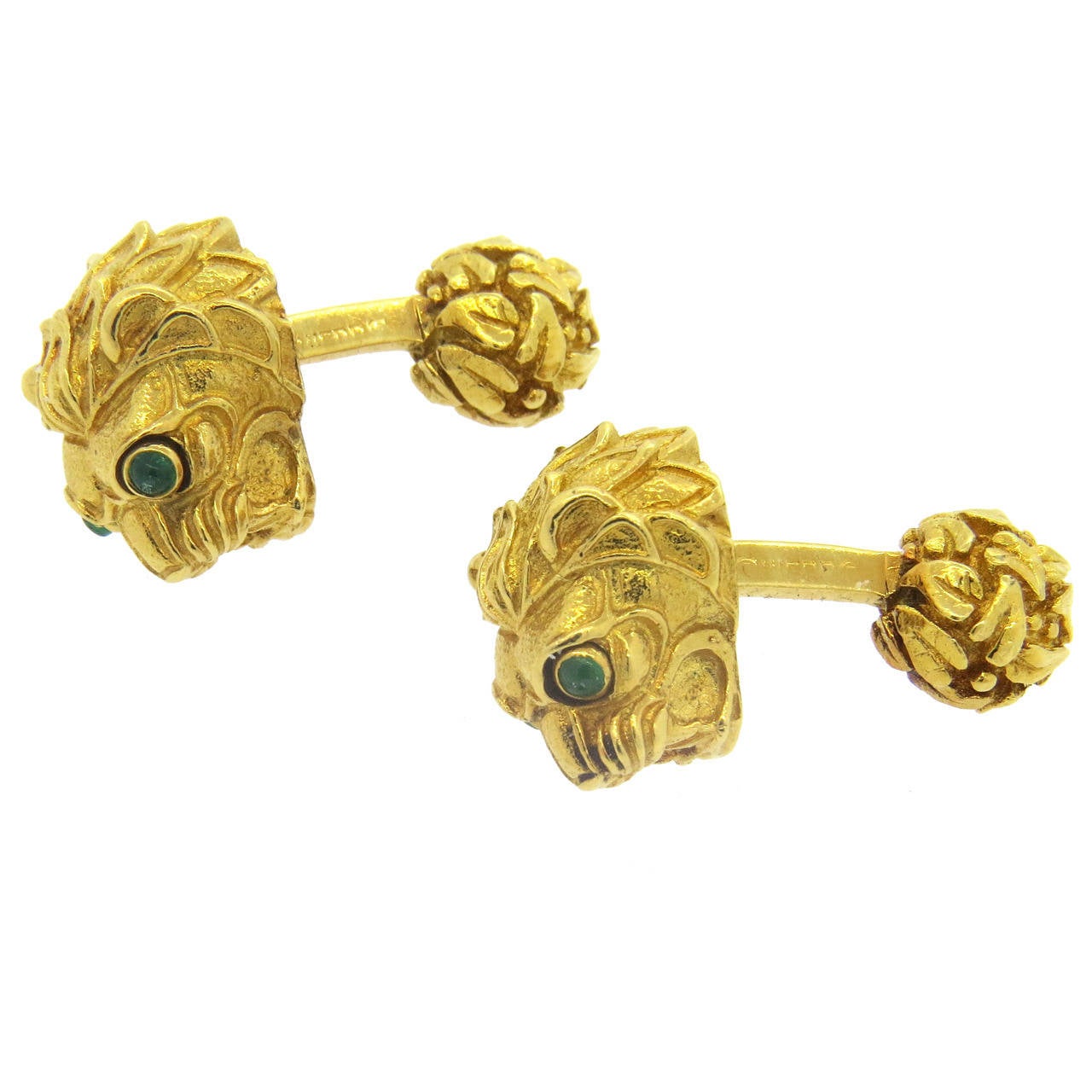 David Webb Cabochon Emerald Gold Lion Cufflinks