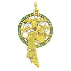 Pearl Emerald Diamond Gold Pendant