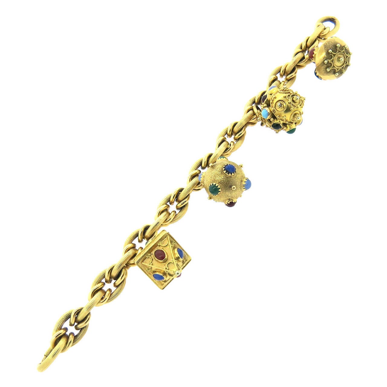 Large Gold 3D Gemstone Charm Bracelet