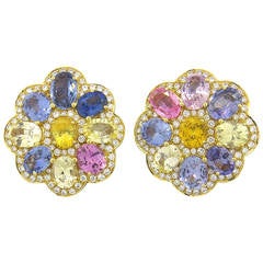 Whimsical Multi Color Sapphire Diamond Gold Earrings 9