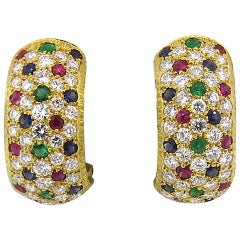 Buccellati Sapphire Emerald Ruby Diamond Gold Earrings