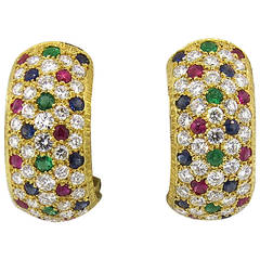 Buccellati Sapphire Emerald Ruby Diamond Gold Earrings 12