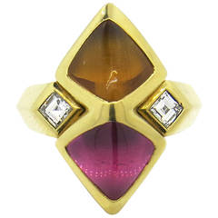 Marina B Citrine Tourmaline Diamond Gold Ring