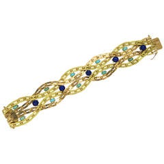 Continental 1960s Turquoise Lapis Gold Bracelet