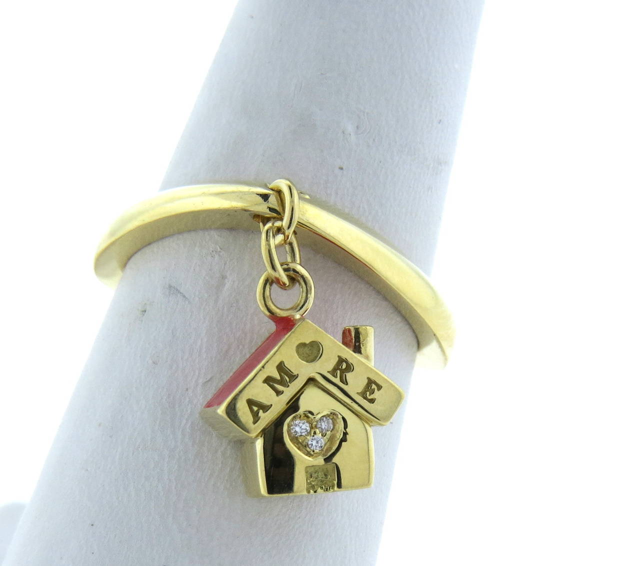 Pasquale Bruni Amore Enamel Diamond Gold Charm Ring In Excellent Condition In Lambertville, NJ