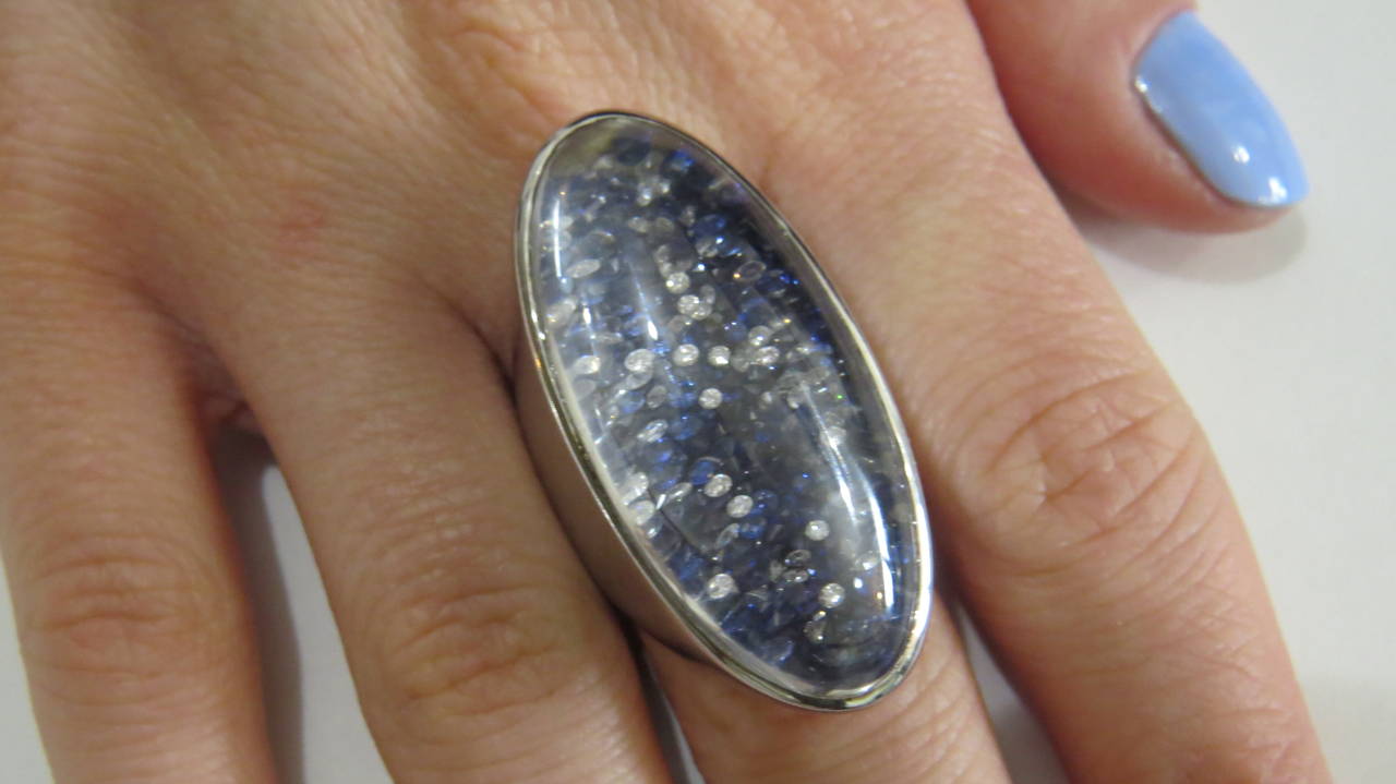 Impressive Mattia Cielo Camaleonte Diamond Sapphire Large Gold Ring 3