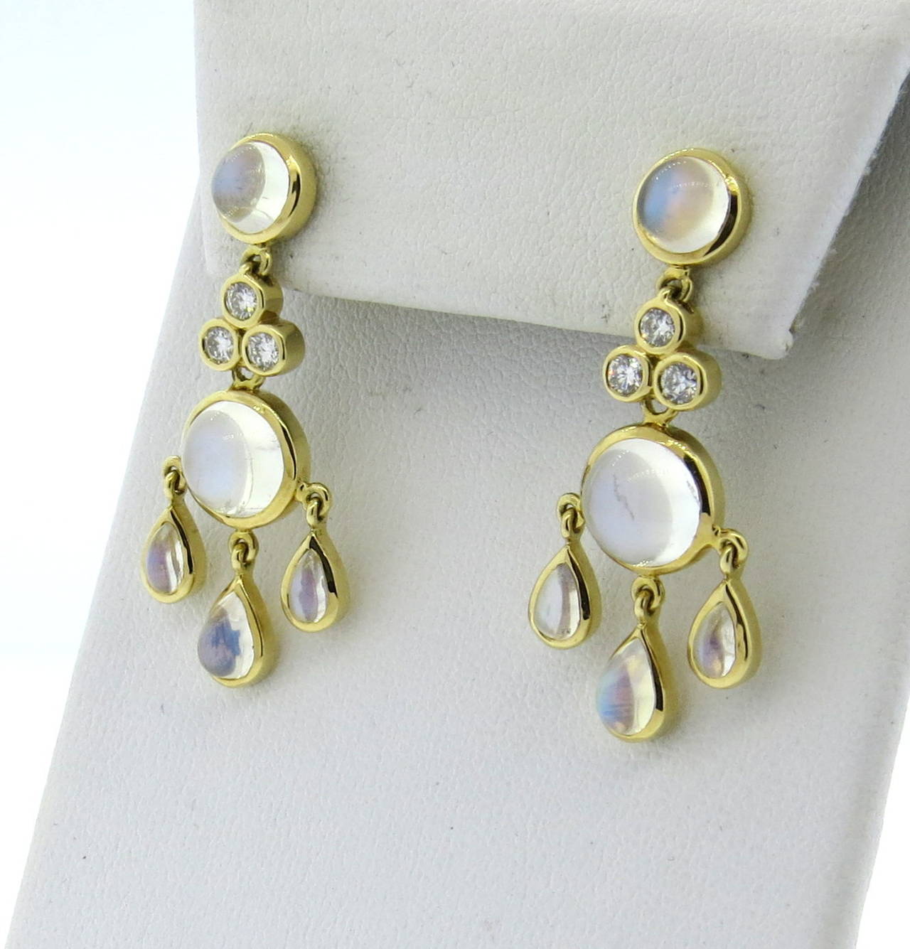 Temple St. Clair Moonstone Diamond Gold Drop Earrings In New Condition In Lambertville, NJ