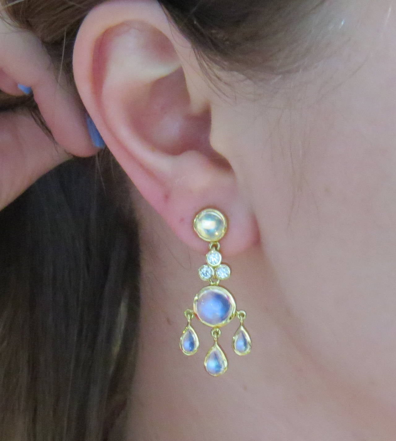 Women's Temple St. Clair Moonstone Diamond Gold Drop Earrings