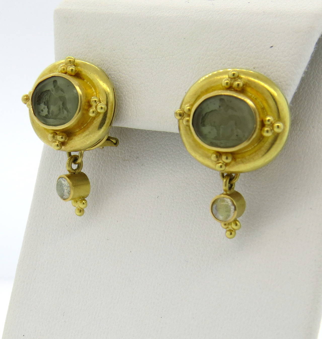Women's Elizabeth Locke Intaglio Venetian Glass Moonstone Gold Earrings