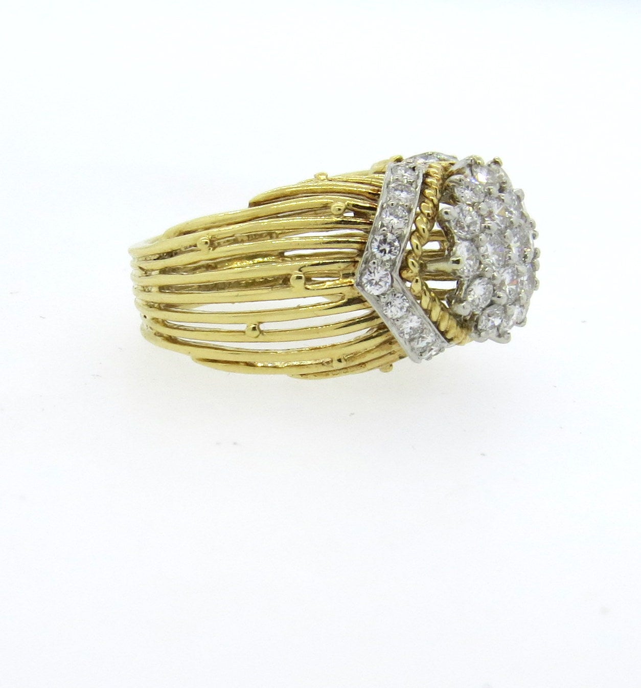 Hammerman Brothers Diamond Gold Platinum Dome Ring In Excellent Condition In Lambertville, NJ