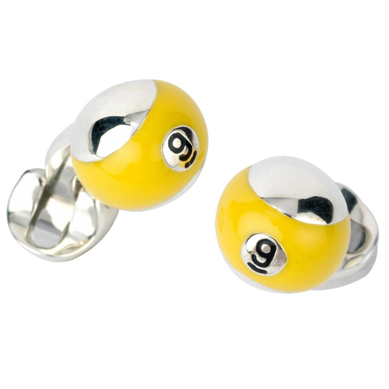 Deakin & Francis Enamel Sterling Silver Yellow Pool Ball Cufflinks