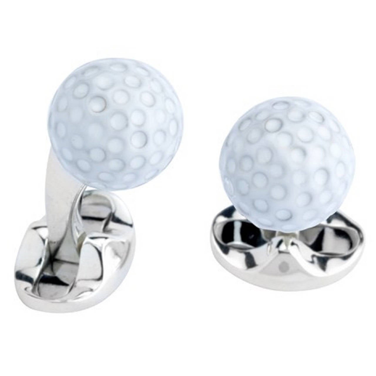 Deakin & Francis Sterling Silver White Enamel Golf Ball Cufflinks For Sale