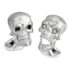 Deakin 
Francis Diamond Sterling Silver Moving Jaw Skull Cufflinks