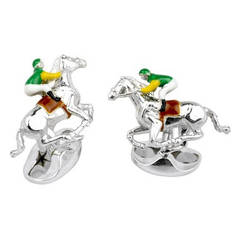 Deakin & Francis Sterling Silver Horse Jockey Enamel Cufflinks 1