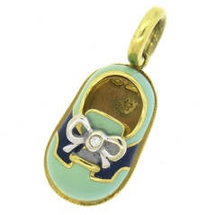 Aaron Basha Gold Diamond Enamel Baby Shoe Charm Pendant