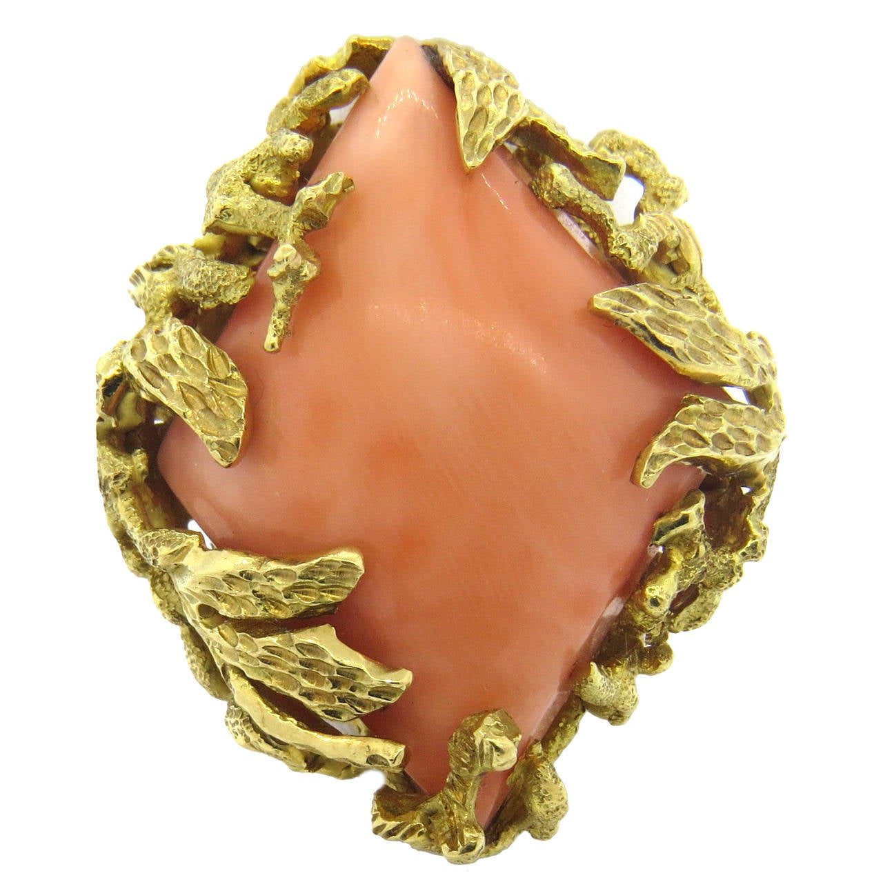 1970s Angel Skin Coral Gold Cocktail Ring