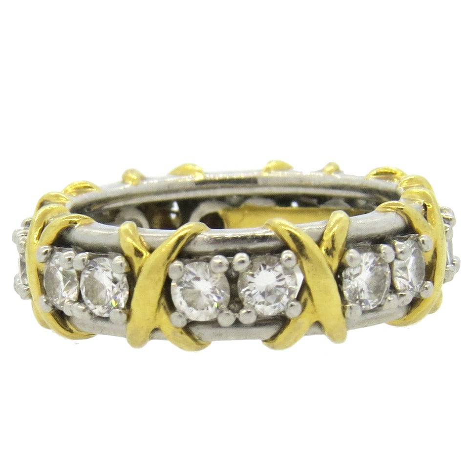 Tiffany and Co. Schlumberger Gold Platinum Sixteen Stone Ring at 1stDibs