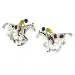 Deakin & Francis Enamel Sterling Silver Polo Rider Pony Cufflinks
