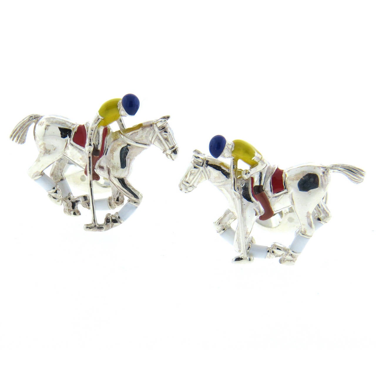 Deakin & Francis Enamel Sterling Silver Polo Rider Pony Cufflinks