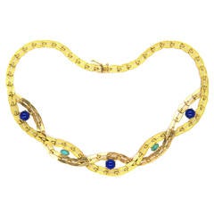 Continental 1960s Lapis Turquoise Gold Necklace