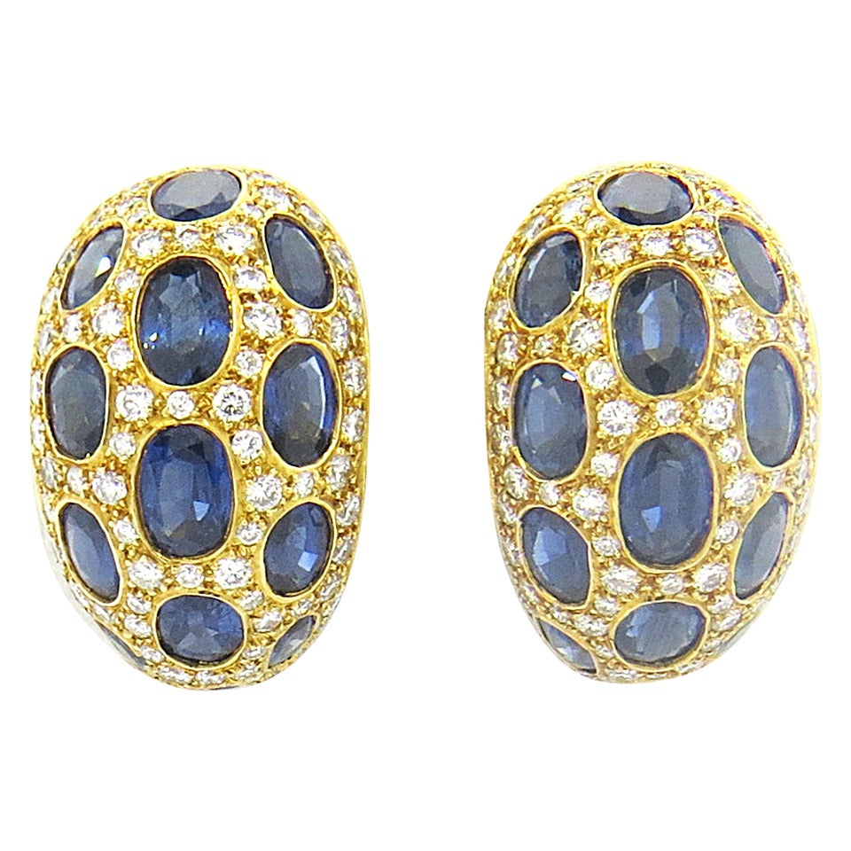 Fine French Sapphire Diamond Earrings