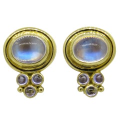 Temple St. Clair Moonstone Cabochon Gold Earrings