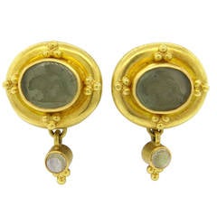 Elizabeth Locke Intaglio Venetian Glass Moonstone Gold Earrings