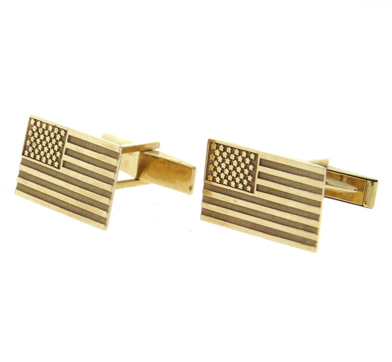 American Flag Gold Cufflinks In Excellent Condition In Lambertville, NJ