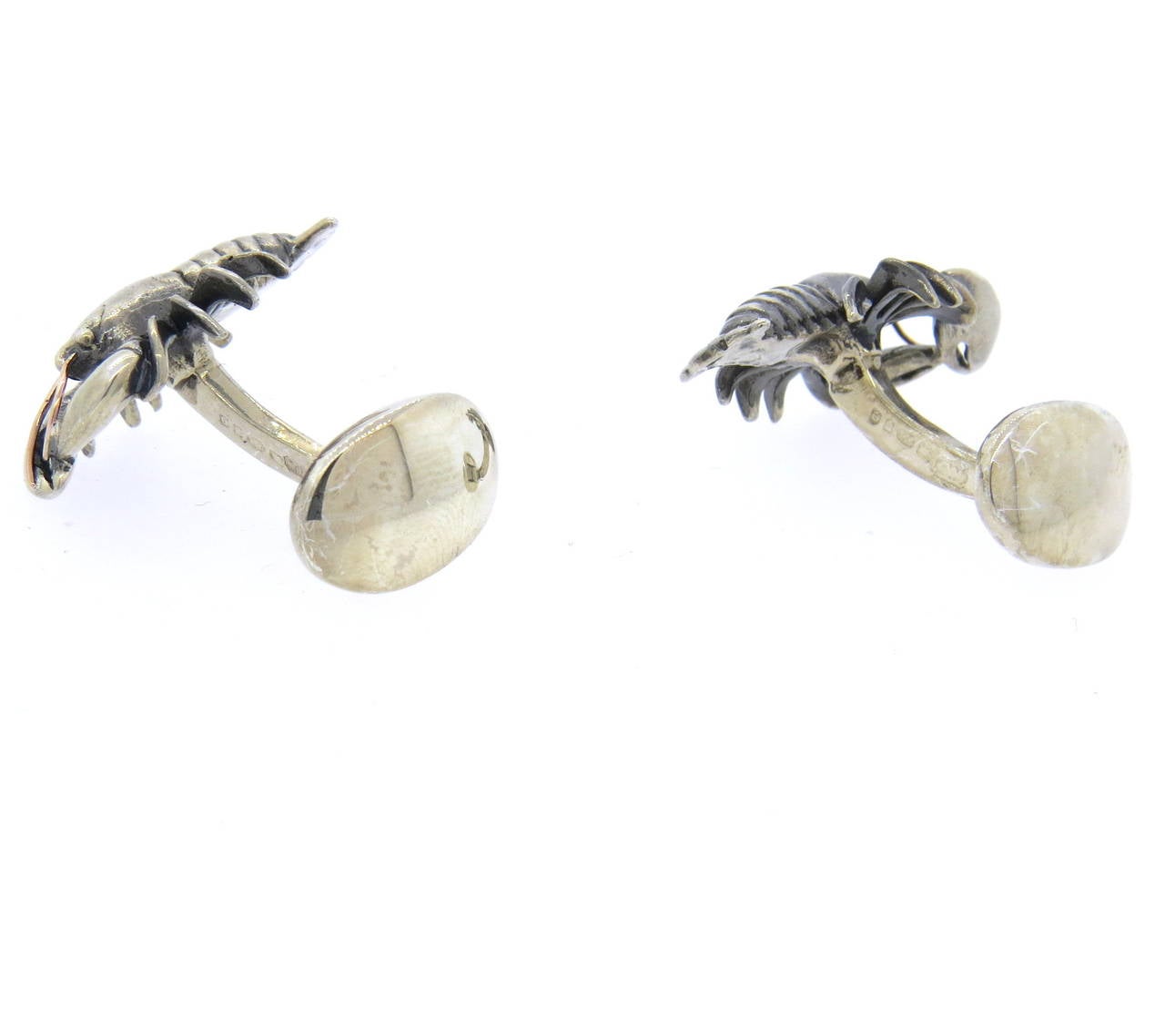 Sterling silver lobster cufflinks by Ralph Lauren, measuring 25mm x 16mm. Marked RL and with English hallmarks. Weight - 17.6 grams.