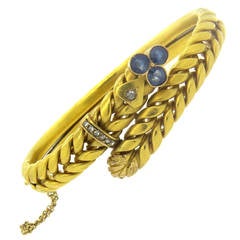 Antique Victorian Gold Diamond Sapphire Bangle Bracelet