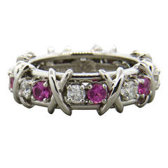 Tiffany & Co Schlumberger Platinum Diamond Sapphire Sixteen Stone Ring