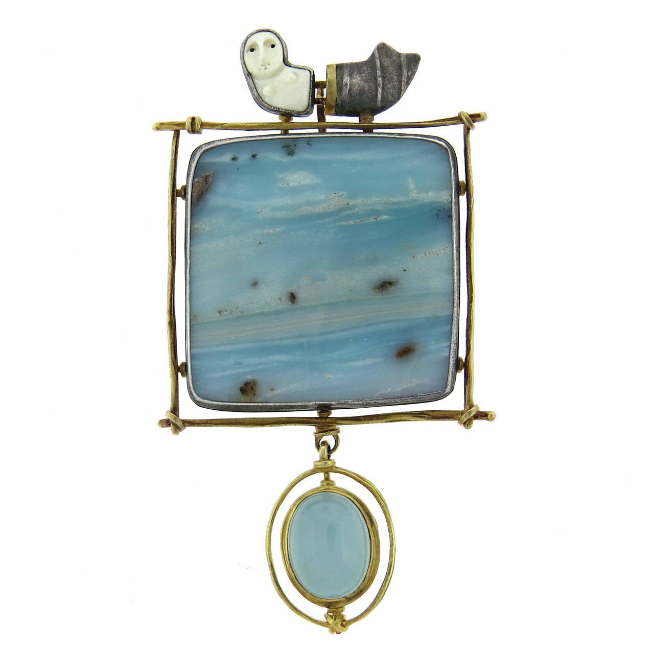 Carolyn Morris Bach Silver Gold Gemstone Brooch Pendant