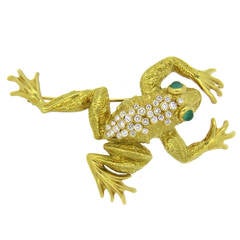 Kurt Wayne Diamond Emerald Gold Frog Brooch