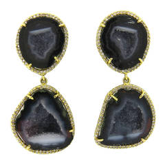 Beautiful Gold Diamond Druzy Agate Drop Earrings