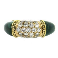 1970s Malachite Diamond Gold Ring
