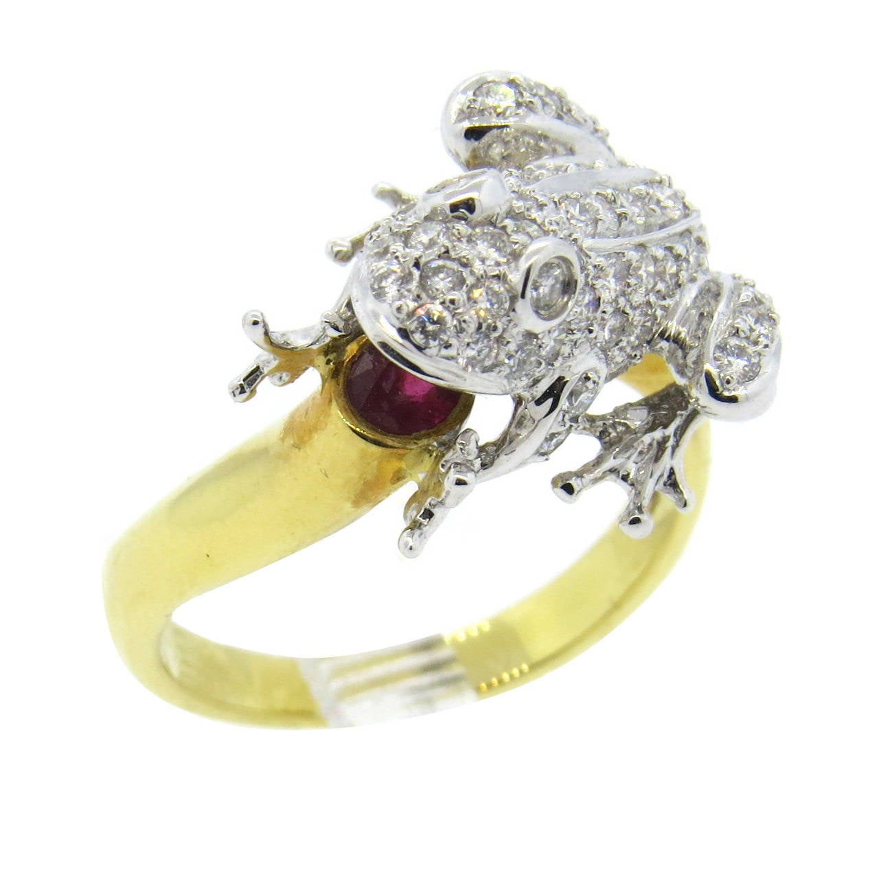 Diamond Ruby Gold Frog Ring