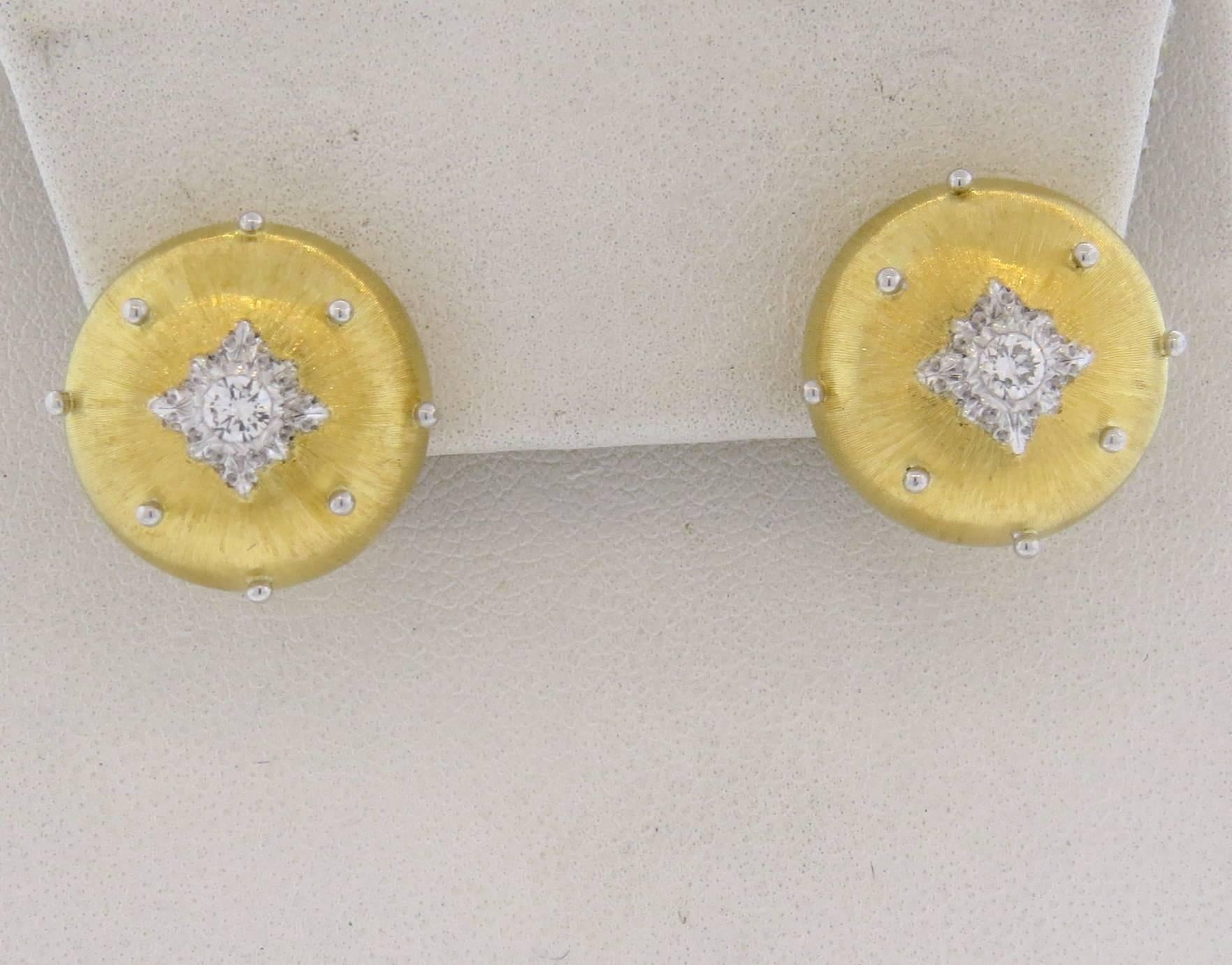 Women's Buccellati Diamond Gold Button Earrings 